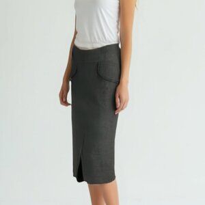 Baia Slate Gray Midi Pencil Skirt High-Waisted Front Slit Office Siren Size 8 💕